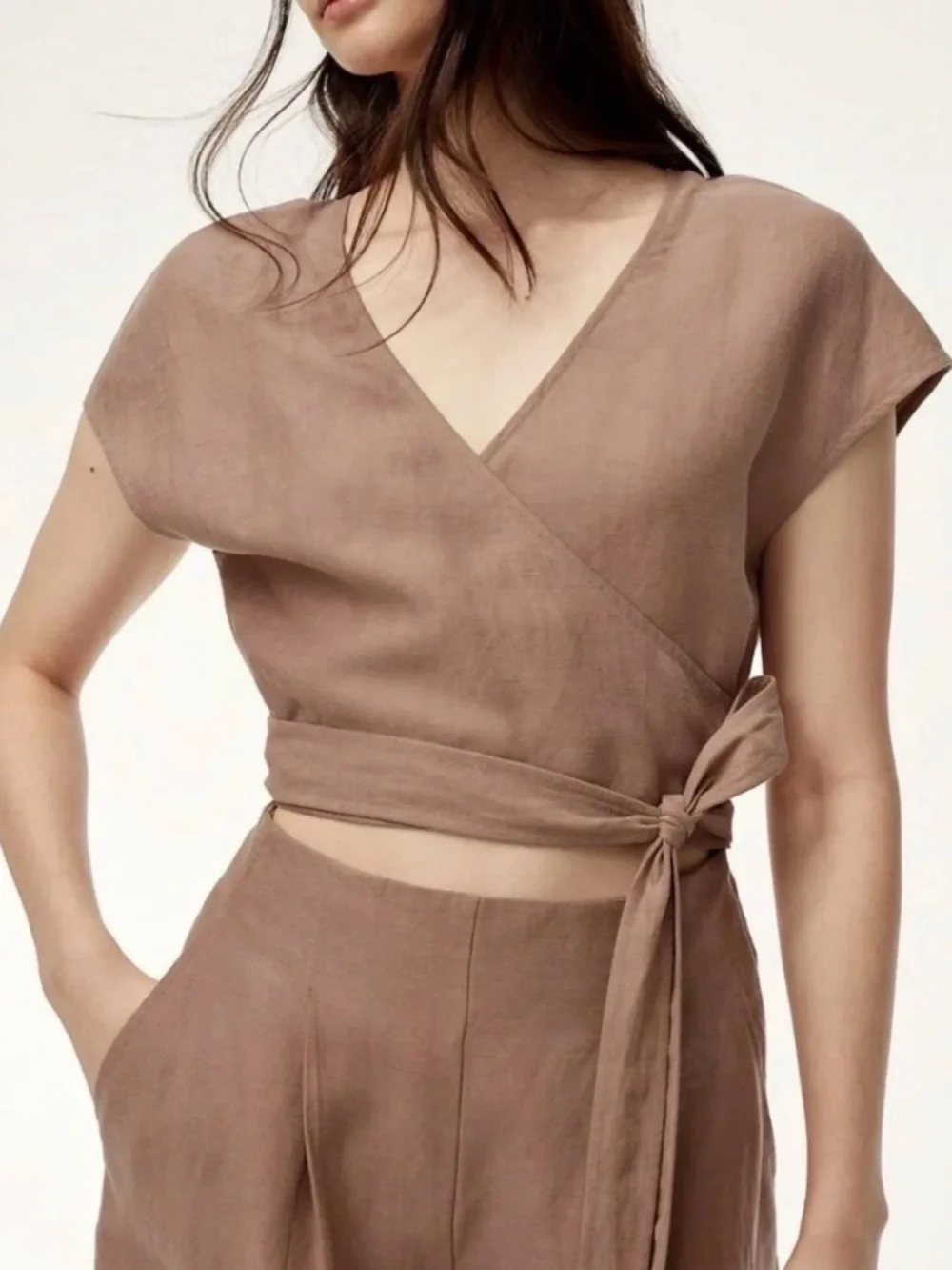 Artizia Wilfred jumper, wrap front, size 8, nutmeg, cutout